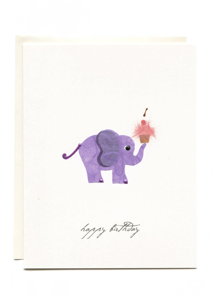 "Happy Birthday" Elephant with Cupcake Greeting Card