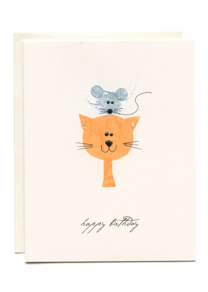 "Happy Birthday" Cat with Mouse on Head