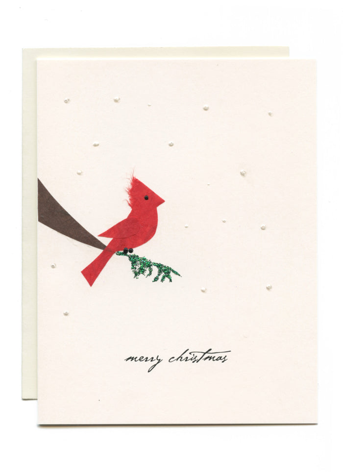 "Merry Christmas" Cardinal in Tree