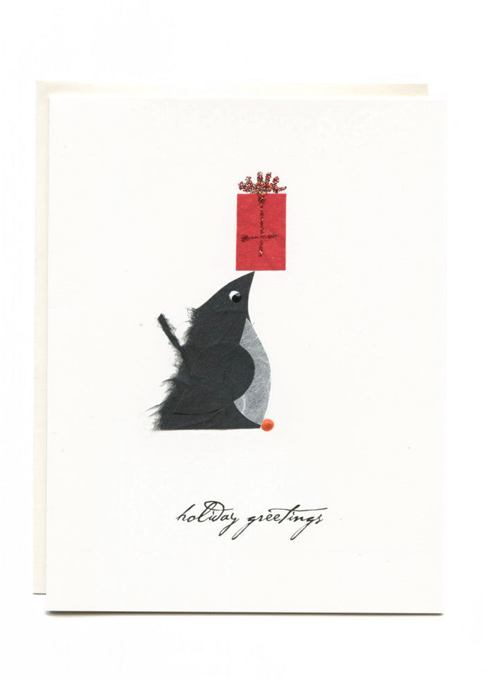 "Holiday Greetings"  Penguin with Present