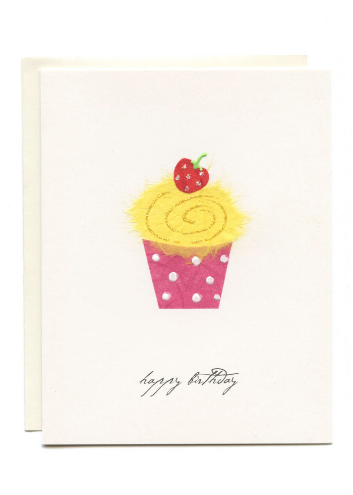 "Happy Birthday" Yellow Cupcake