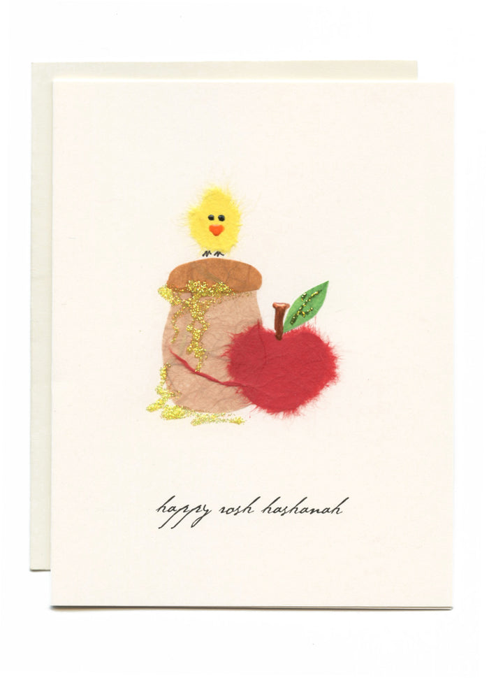 "Happy Rosh Hashanah" Bird on Honey w/ Apple