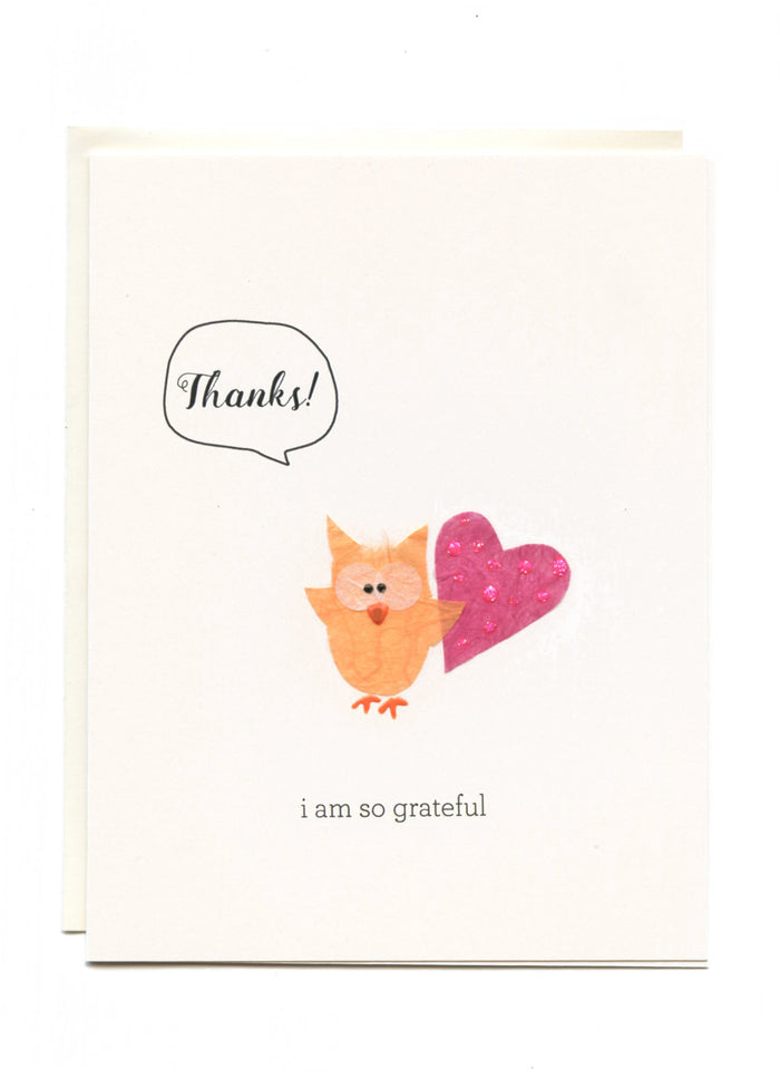 "Thanks, I Am So Grateful"  Owl with Heart