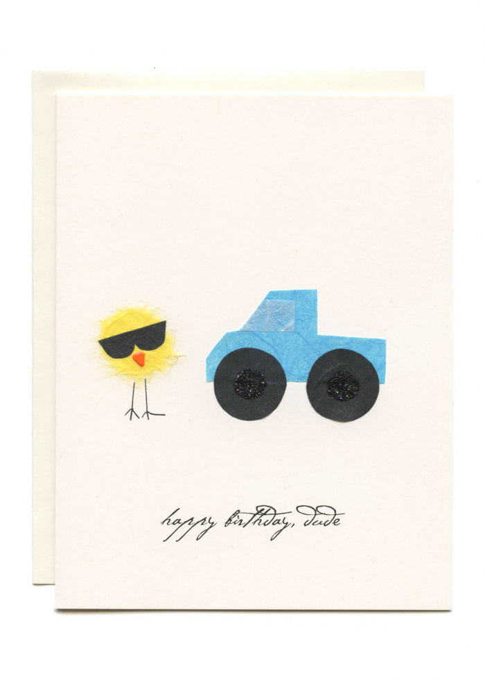 "Happy Birthday Dude"  Bird with Truck