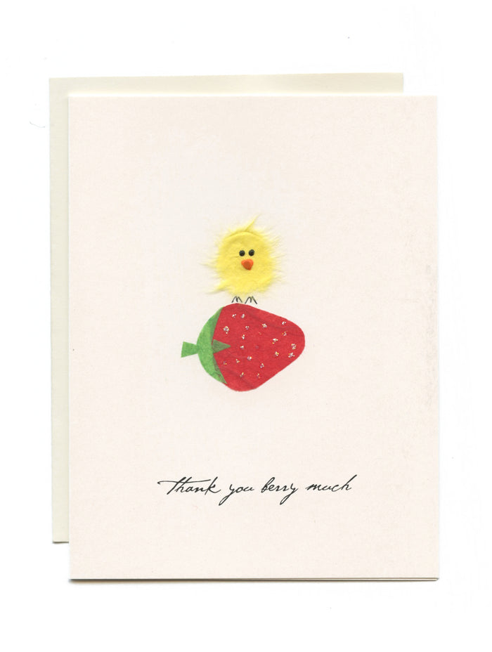 "Thank You Berry Much"  Bird on Strawberry
