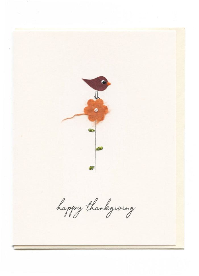 "Happy Thanksgiving" Bird on Flower