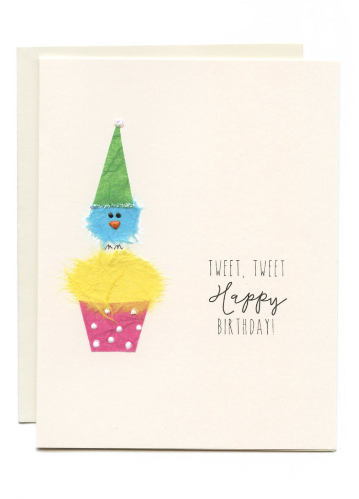 "Tweet, Tweet Happy Birthday"  Bird on Cupcake