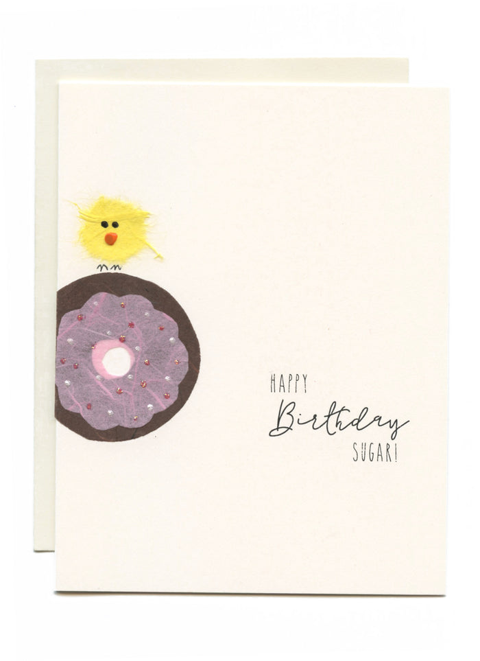 "Happy Birthday Sugar!"  Bird on Doughnut