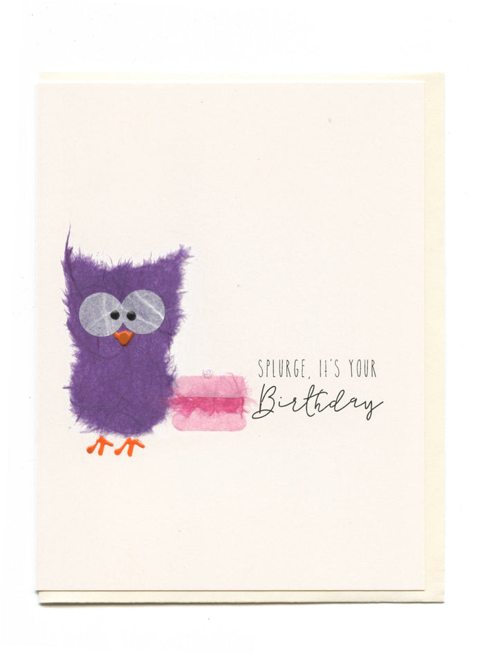 "Splurge, It's Your Birthday"  Owl with Macaron