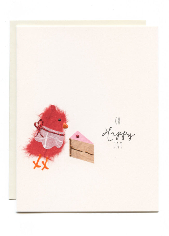 "Oh Happy Day"  Red Bird with Apron