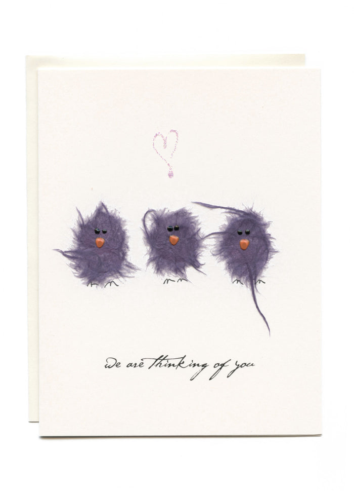"We Are Thinking Of You"  Three Purple Birds
