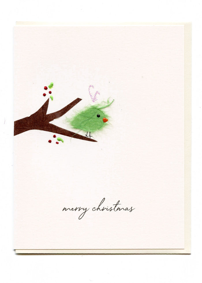 "Merry Christmas" Bird on Branch