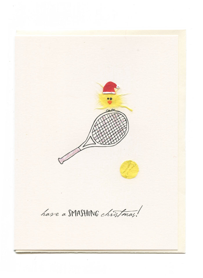 "Have a Smashing Christmas!" Santa Bird on Racket