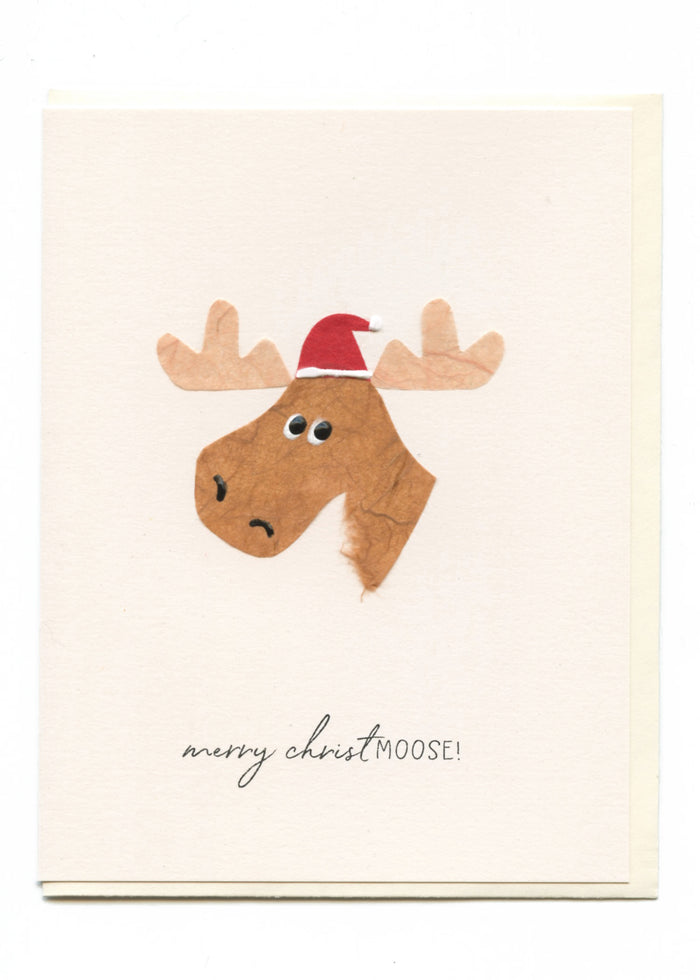 "Merry ChristMOOSE!" Moose with Santa Hat