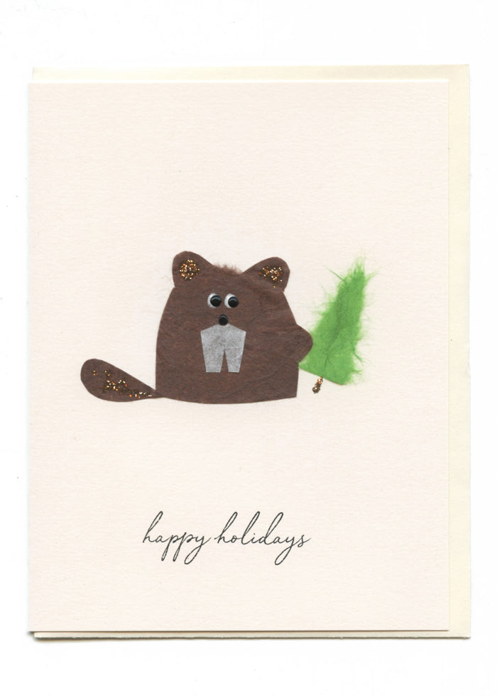 "Happy Holidays" Beaver with Tree