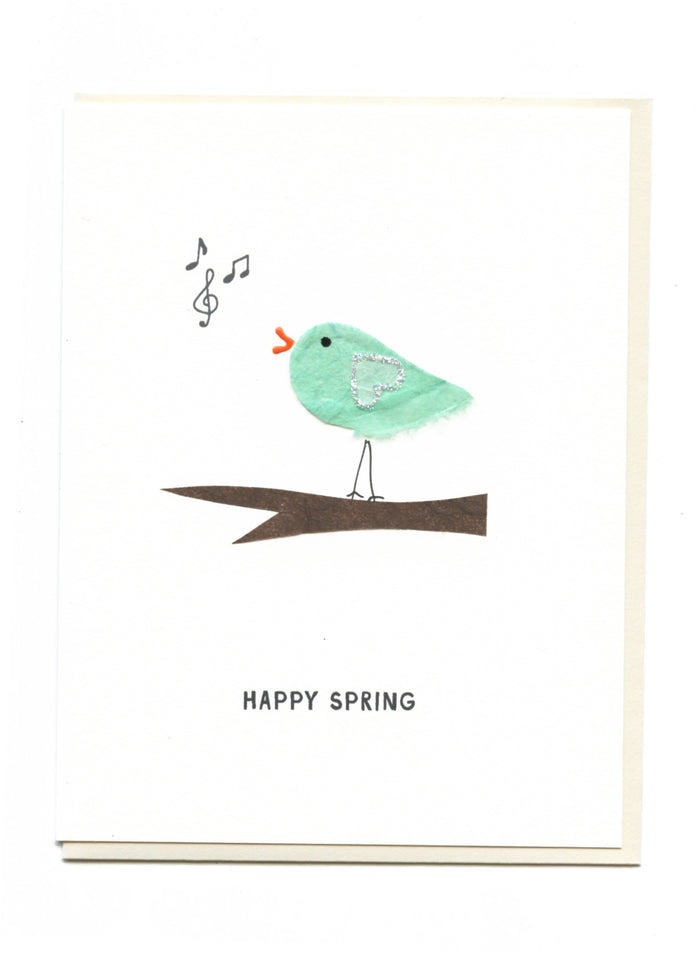 "HAPPY SPRING" Bird Singing on Branch