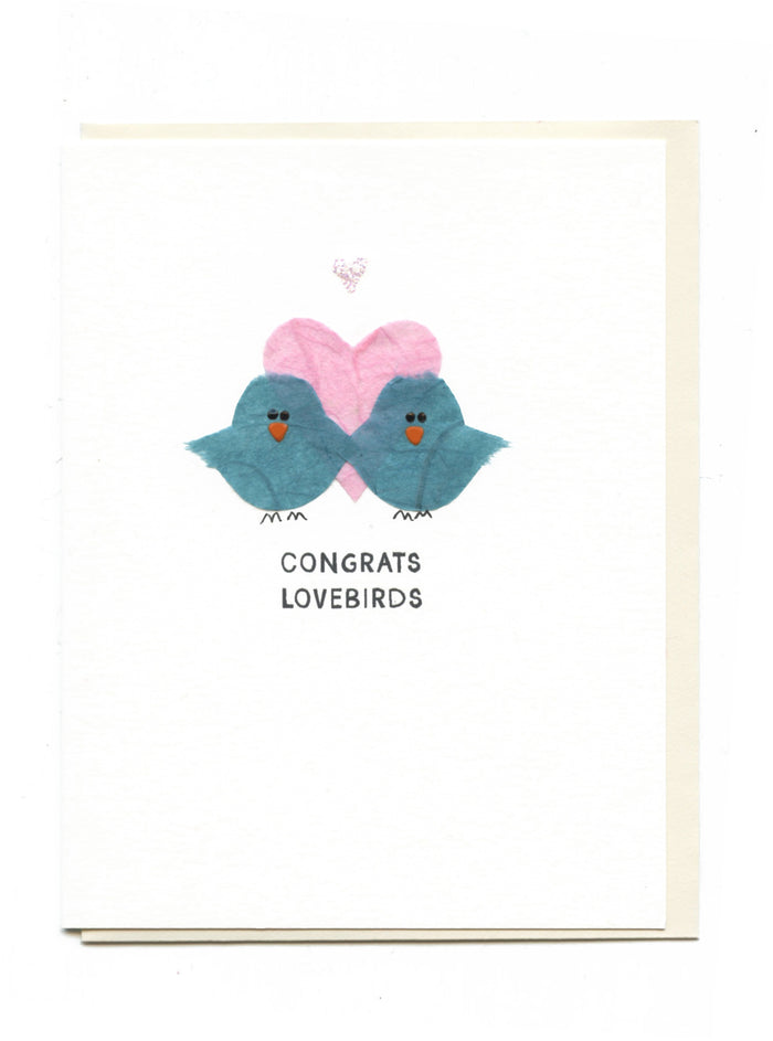 "CONGRATS LOVEBIRDS" Two Blue Birds w Heart