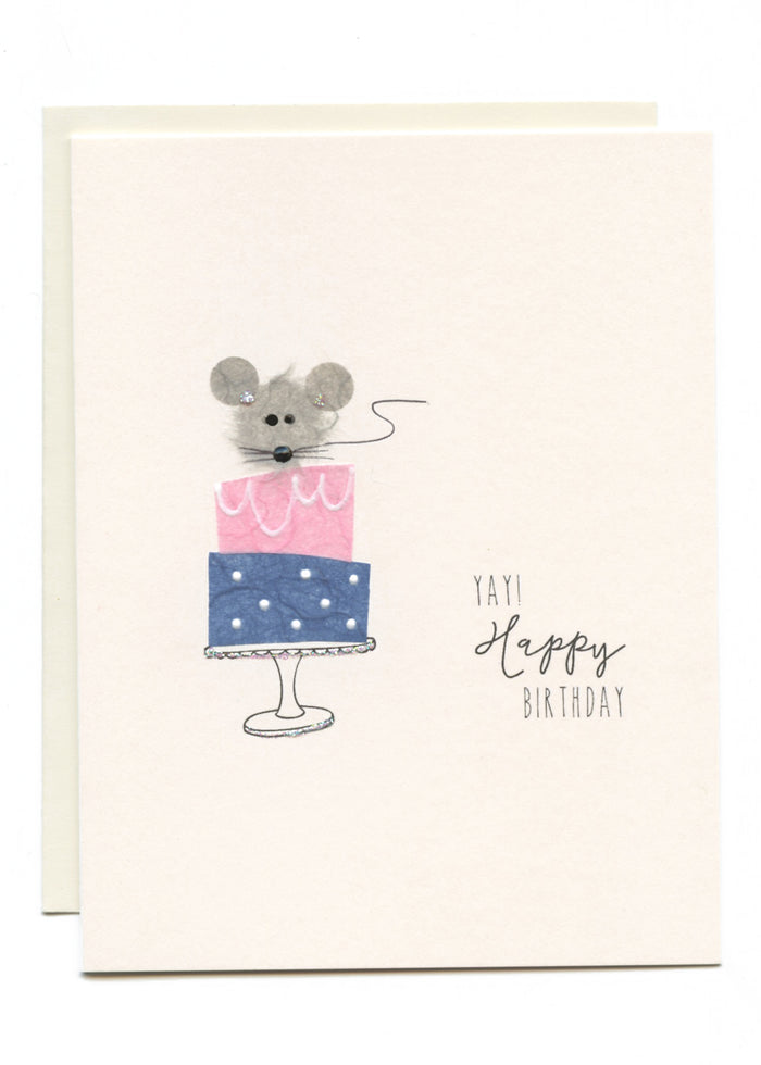 "Yay! Happy Birthday"  Tiered Cake with Mouse