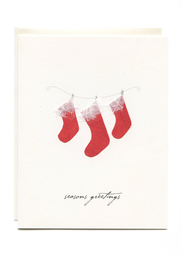 "Season's Greetings"  Three Stockings