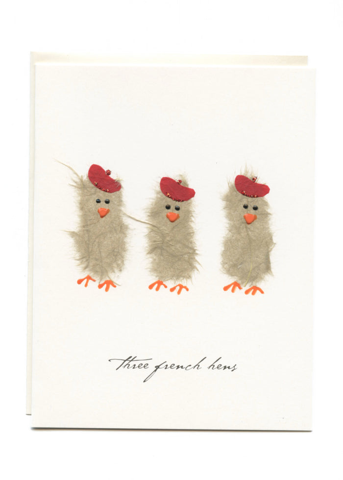 "Three French Hens" 3 Hens with Berets