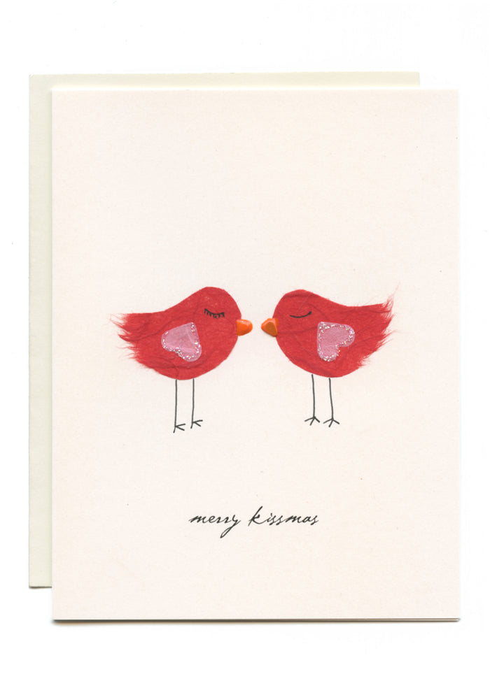 "Merry Kissmas" Red Birds Kisssing