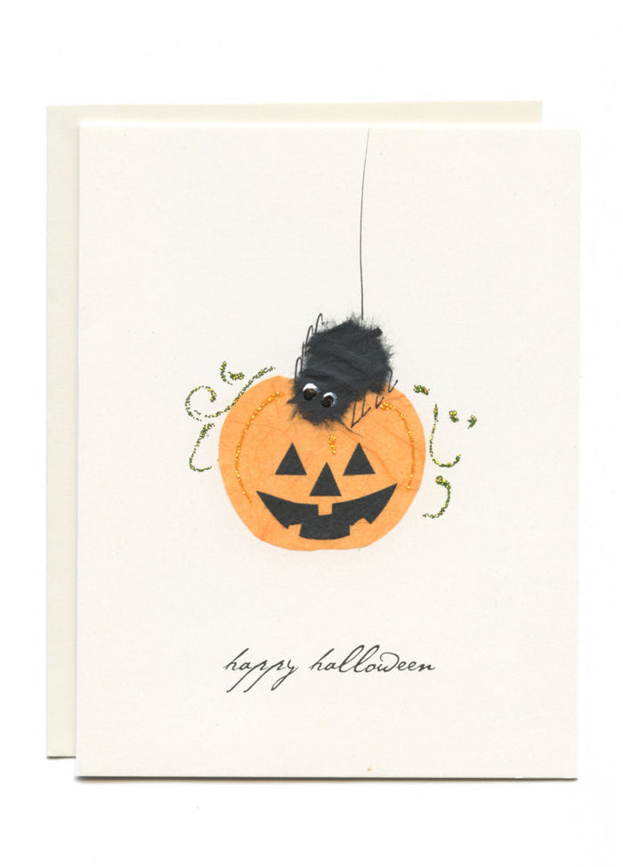 "Happy Halloween" Spider on Pumpkin