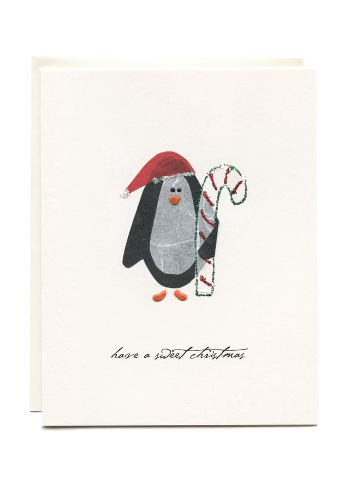 "Sweet Christmas Wishes"  Penguin with Candycane