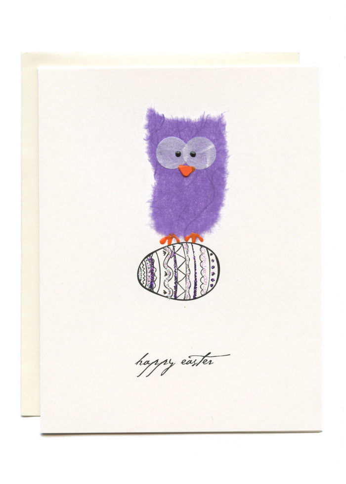 "Happy Easter"  Purple Owl on Egg