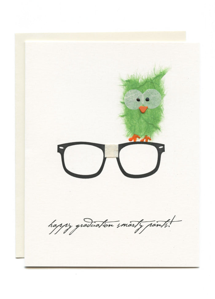 "Happy Graduation Smarty Pants"  Owl on Nerd Glasses