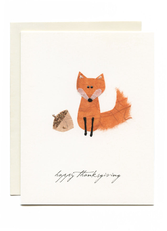 "Happy Thanksgiving" Fox and Acorn