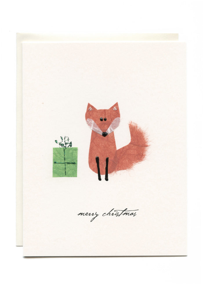 "Merry Christmas"  Fox with Present