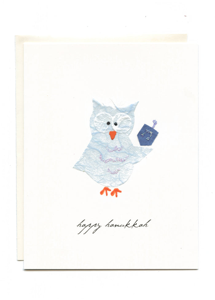 "Happy Hanukkah"  Owl with Dreidel