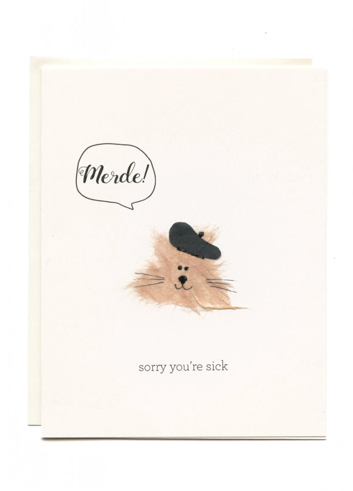 "Merde! Sorry You're Sick"  Cat with Beret