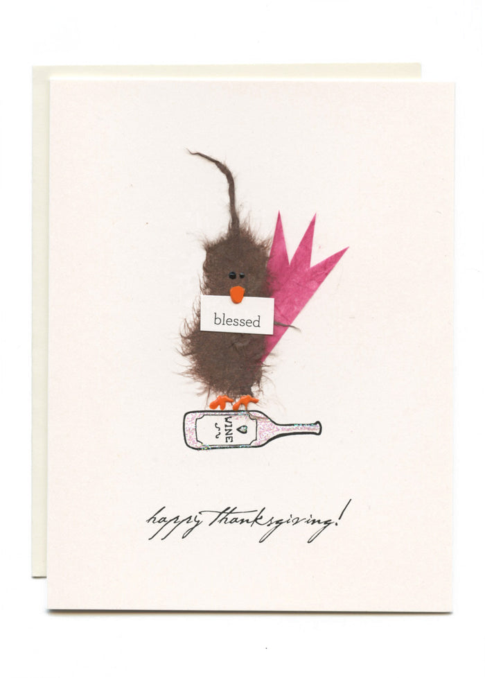 "Happy Thanksgiving - Blessed"  Bird on Wine