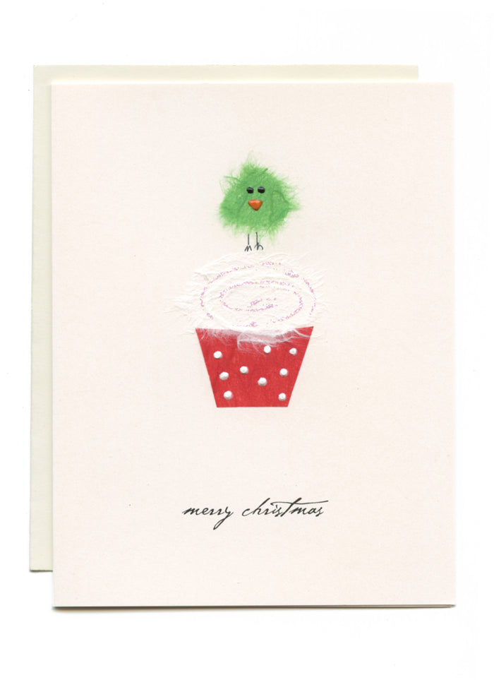 "Merry Christmas" Bird on Cupcake