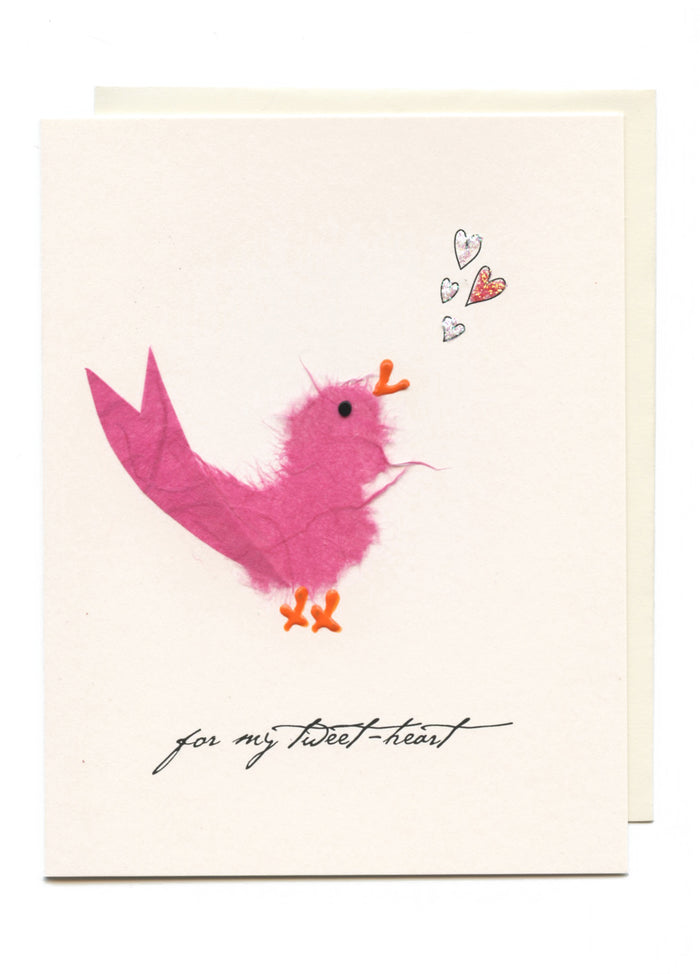 "For My Tweet-Heart"  Pink Bird w Notes