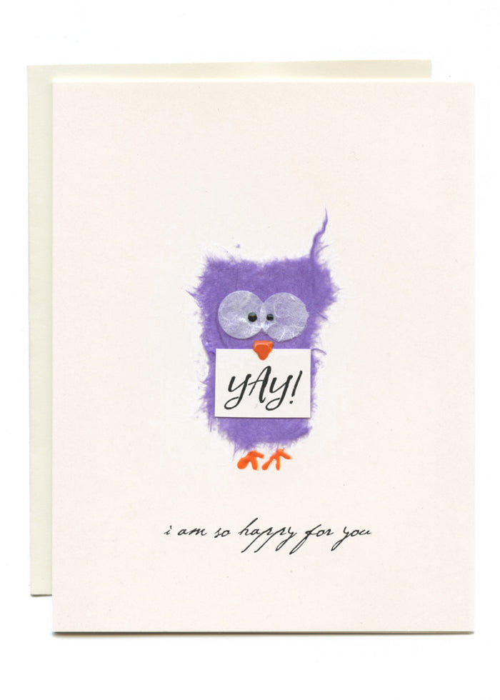 "YAY - I am So Happy For You"  Purple Owl w Sign