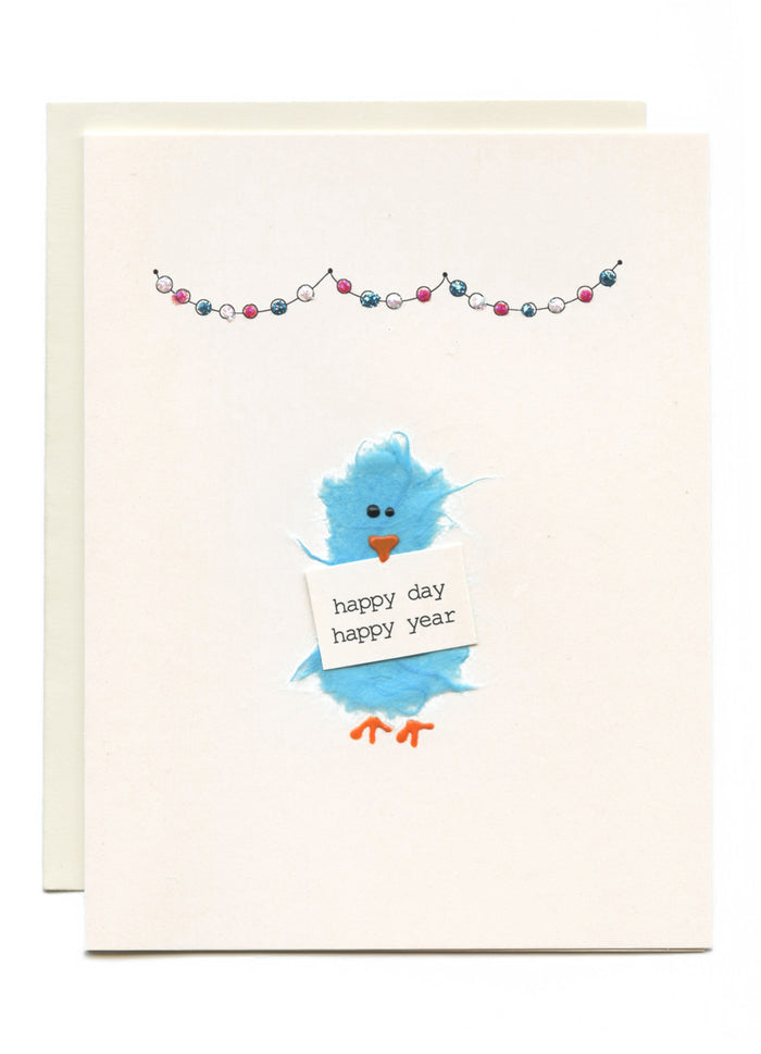 "Happy Day, Happy Year" Bird with Garland