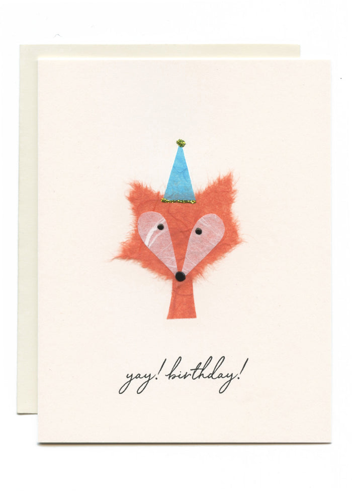 "Yay, Happy Birthday!" Fox with Party Hat