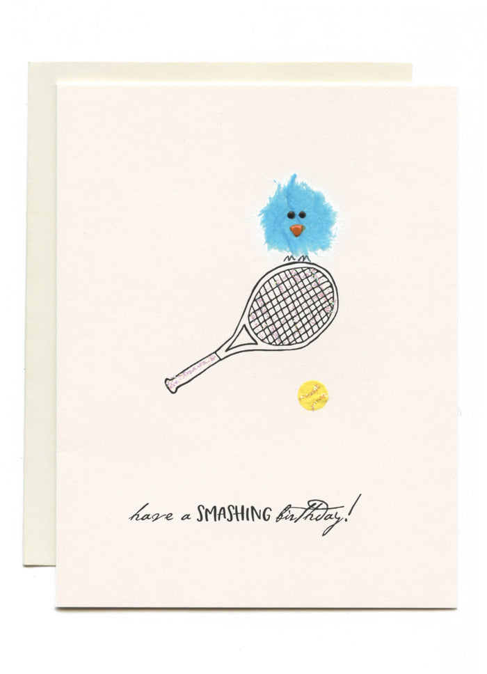 "Have a SMASHING Birthday!" Bird on Tennis Racket