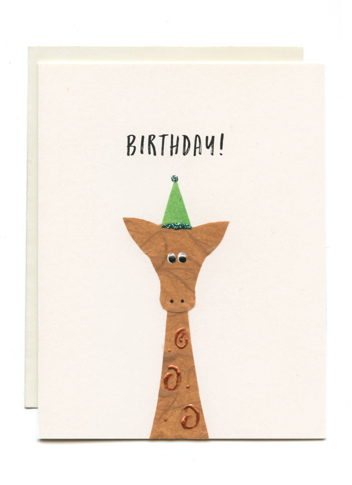 "BIRTHDAY!" Giraffe with Party Hat