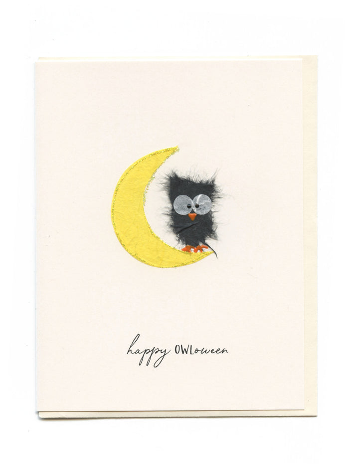 "Happy OWLoween" Owl on Moon