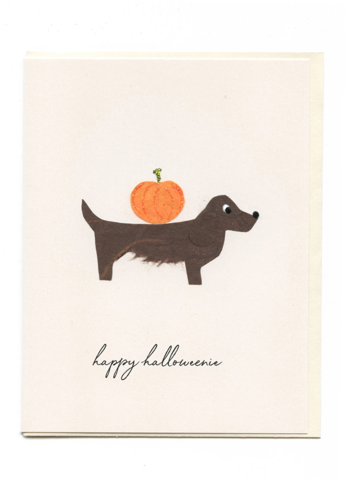 "Happy Halloweenie" Dog with Pumpkin