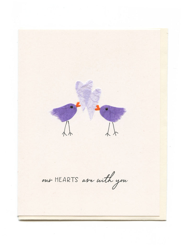 "Our Hearts Are With You" Purple Birds with Hearts