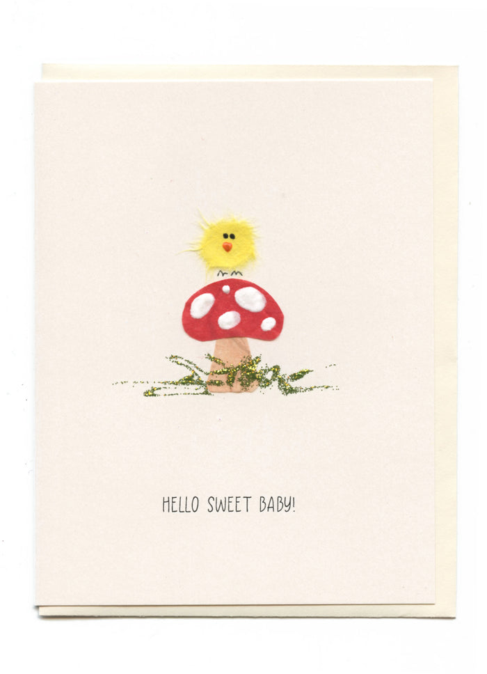 "Hello Sweet Baby" Bird on Toadstool