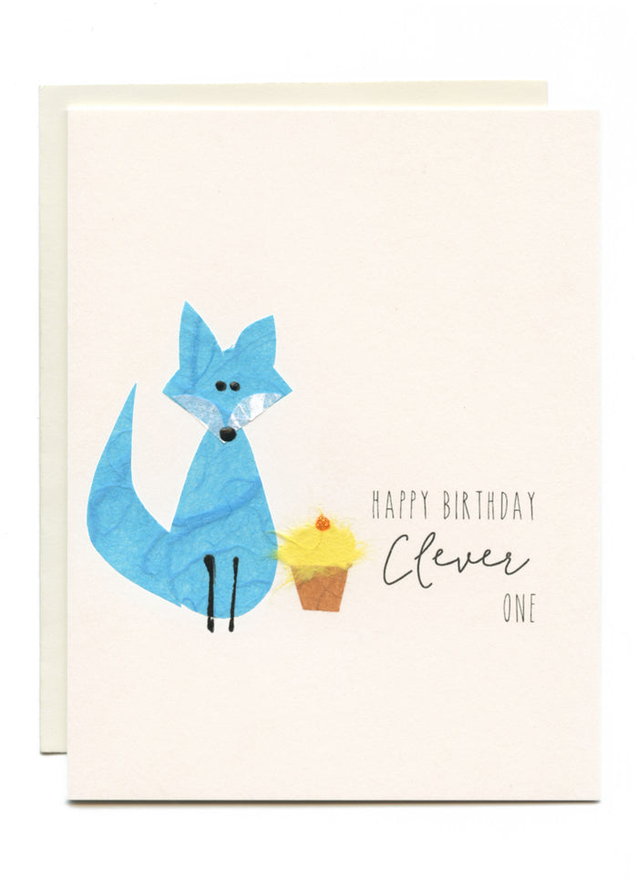 "Happy Birthday Clever One!"  Fox with Cupcake