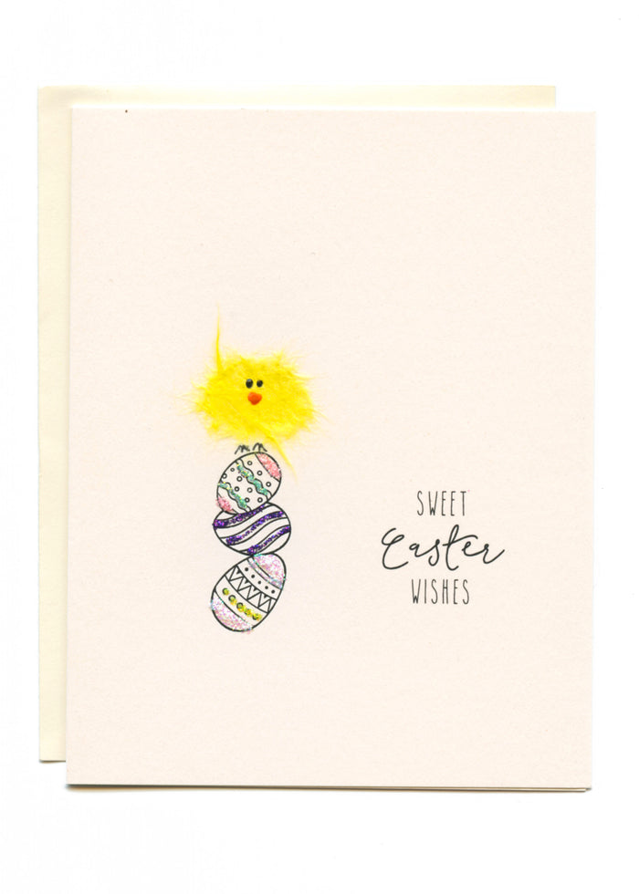 "Sweet Easter Wishes"  Bird on Stacked Eggs